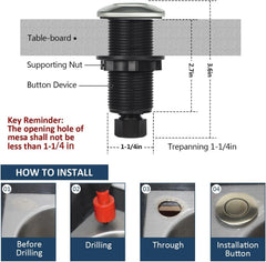 Garbage Disposal Air Switch Kit Sink Top Waste Disposal Long Stainless Steel Brushed Nickel On/Off Air Button Food and Waste Disposals Part by
