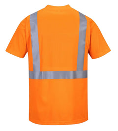 Hi-Vis Pocket T-Shirt Viz Visibility Reflective Safety Work Wear Top ANSI 2, Orange, Small