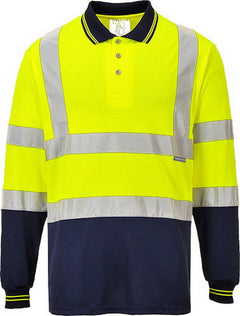 S279 Two-Tone Long Sleeve Polo Shirt Orange/Navy, Medium-KarWorkwear