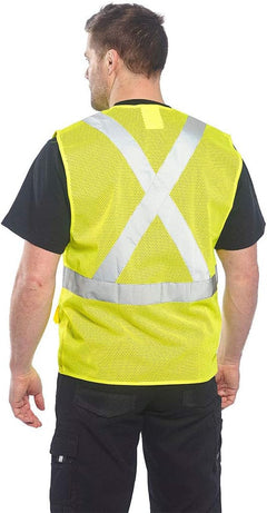 US370 Atlanta Hi Vis Mesh Safety Vest with Reflective Tape & 6 Pockets, Yellow, Medium