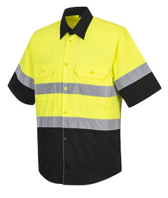 E067 Two Tone Short Sleeve ANSI Work Shirt Yellow/Black, Xx-Large
