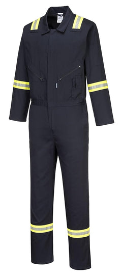 F129 Men'S Cotton Work Coveralls Iona Xtra Reflective Coveralls Workwear Overalls 100% Cotton Navy, 3X-Large