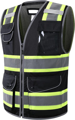 9 Pockets Class 2 High Visibility Zipper Front Safety Vest with Reflective Strips, Meets ANSI/ISEA Standards (Large, 150-Pink)
