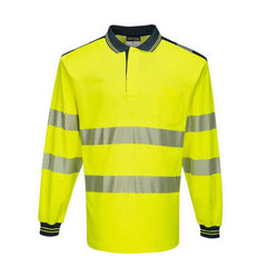 T184 PW3 Hi-Vis Long Sleeve Polo Safety Shirt Yellow/Black, Medium-KarWorkwear
