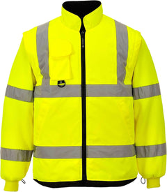 Hi-Vis 7In1 Jacket Viz Insulated Safety Visability Work Bomber Rain ANSI 3, XXL Yellow