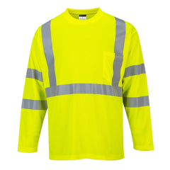 S191 Hi-Vis Long Sleeve Pocket T-Shirt Yellow Tall, Large