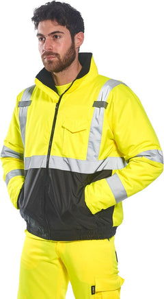 Hi-Vis Two-Tone Bomber Jacket Viz Insulated Safety Visability Work Wear Rain ANSI 3
