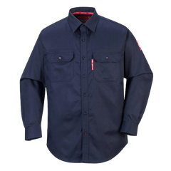 Portwest Bizflame 88/12 Shirt Navy Collared Button Flap Closure Long Sleeve FR89-KarWorkwear