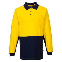 Portwest Long Sleeve Cotton Pique Polo 2 Tone Collared Breathable Shirt MD619-KarWorkwear