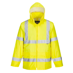 Portwest Mens Hi-Vis Rain Jacket Reflective Taped Hood Work Safety Comfy H440-KarWorkwear
