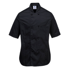 Portwest Rachel Ladies Chefs Jacket S/S Comfortable Mesh Air Sleeve Pocket C737-KarWorkwear