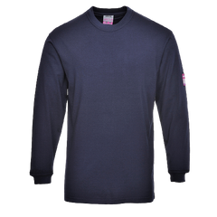 Portwest Flame Resistant Anti-Static Long Sleeve T-Shirt Navy Breathable FR11-KarWorkwear