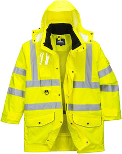 Hi-Vis 7In1 Jacket Viz Insulated Safety Visability Work Bomber Rain ANSI 3, XXL Yellow