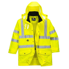 Hi-Vis 7In1 Jacket Viz Insulated Safety Visability Work Bomber Rain ANSI 3, Small Yellow