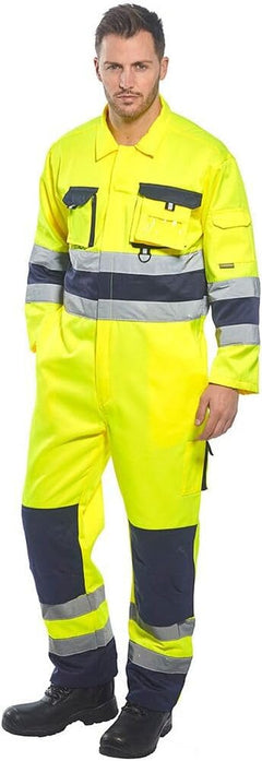 TX55 Nantes Hi Vis Coveralls - Reflective Safety Coveralls with Pockets ANSI Class 3 Yellow/Navy, Large