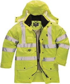 Hi-Vis 7In1 Jacket Viz Insulated Safety Visability Work Bomber Rain ANSI 3, XXL Yellow