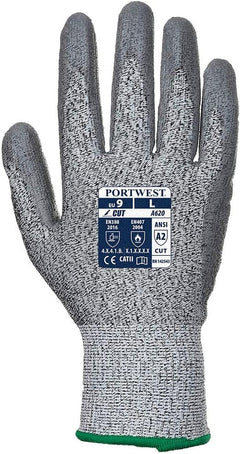 LR Cut PU Palm Glove Safety Work Wear Protective Gloves Resistant Coated ANSI 105, Large