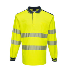 T184 PW3 Hi-Vis Long Sleeve Polo Safety Shirt Yellow/Black, Medium