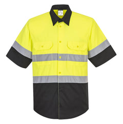 E067 Two Tone Short Sleeve ANSI Work Shirt Yellow/Black, X-Large