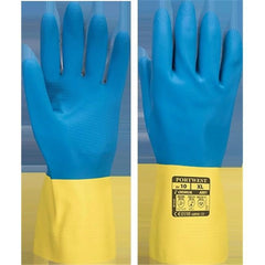 A801Y4RM Double Dipped Medium Latex Gauntlet Gloves- Yellow & Blue-KarWorkwear