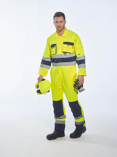 TX55 Nantes Hi Vis Coveralls - Reflective Safety Coveralls with Pockets ANSI Class 3 Yellow/Navy, Large