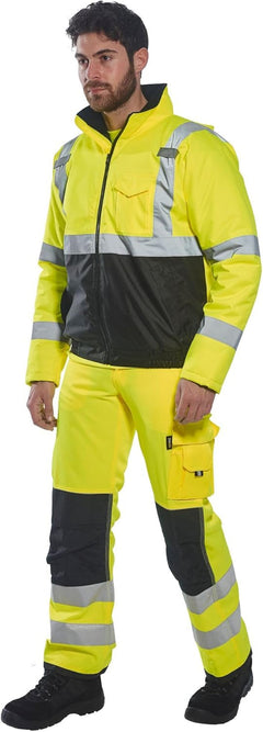 Hi-Vis Two-Tone Bomber Jacket Viz Insulated Safety Visability Work Wear Rain ANSI 3