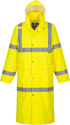 UH445 Men'S Classic Raincoat Waterproof Hi Vis Reflective Long Rain Jacket ANSI Class 3 Yellow