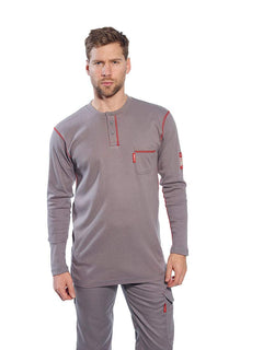FR02 Bizflame Flame Resistant Henley Long Sleeve Sweatshirt Navy, Xx-Large