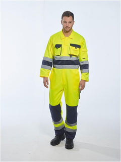 TX55 Nantes Hi Vis Coveralls - Reflective Safety Coveralls with Pockets ANSI Class 3 Yellow/Navy, Large