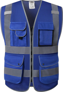 9 Pockets Class 2 High Visibility Zipper Front Safety Vest with Reflective Strips, Meets ANSI/ISEA Standards (Large, 150-Pink)