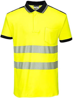 PW3 Hi-Vis Polo Shirt S/S - T180, Yellow/Black, Medium