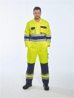 TX55 Nantes Hi Vis Coveralls - Reflective Safety Coveralls with Pockets ANSI Class 3 Yellow/Navy, Large