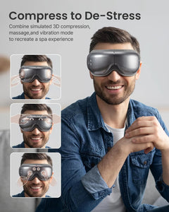 Eye Massager with Heat & Vibration – 5 Massage Modes, Bluetooth Music, Adjustable Headband, USB Rechargeable - Gray