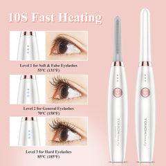 Heated Eyelash Curler, Updated Electric Eyelash Curler for Soft and Short/Long Eyelashes, USB Rechargeable, Quick Natural Curling and Long Lasting, 3 Temperature Modes TB-1859 White