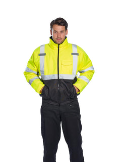 US363 Men'S Waterproof Hi Vis Reflective Two-Tone Bomber Jacket Yellow/Black Tall, Large