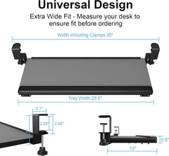 Keyboard Tray under Desk Slide Out,Keyboard Drawer Clamp on Keyboard Tray with Wrist Rest Keyboard Holder for Home Office School 26" (30" Including Clamps) X 10" Dark Gray