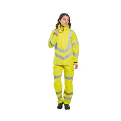 LW70 Women'S Hi Vis Waterproof Rain Jacket - Reflective Safety Workwear Jacket with Pockets and Hood Yellow, Medium