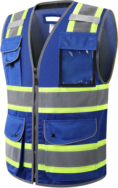 9 Pockets Class 2 High Visibility Zipper Front Safety Vest with Reflective Strips, Meets ANSI/ISEA Standards (Large, 150-Pink)