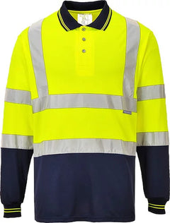 S279 Two-Tone Long Sleeve Polo Shirt Orange/Navy, Medium-KarWorkwear