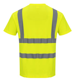 S170 Short Sleeve Cotton Safety Work T Shirt in Reflective Hivis ANSI, Yellow, Medium