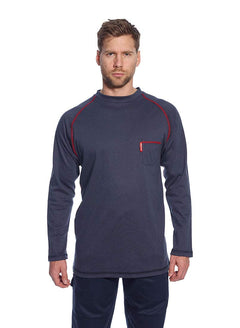 FR01 Mens Flame Resistant Bizflame Long Sleeved Crew Neck T Shirt ASTM, Gray, XXXL