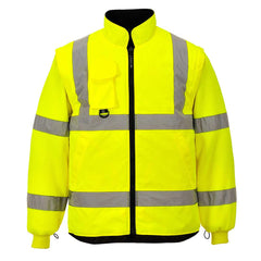 Hi-Vis 7In1 Jacket Viz Insulated Safety Visability Work Bomber Rain ANSI 3, Small Yellow