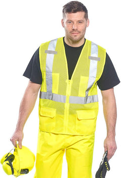 US370 Atlanta Hi Vis Mesh Safety Vest with Reflective Tape & 6 Pockets, Yellow, Medium