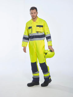 TX55 Nantes Hi Vis Coveralls - Reflective Safety Coveralls with Pockets ANSI Class 3 Yellow/Navy, Large