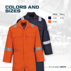 UBIZ5 Bizweld Flame Resistant Coveralls for Welding, Protective Safety FR Workwear Coveralls Navy Tall, Large