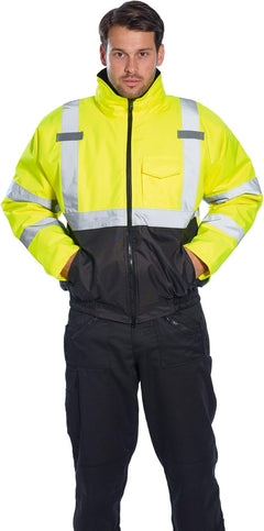 Hi-Vis Two-Tone Bomber Jacket Viz Insulated Safety Visability Work Wear Rain ANSI 3