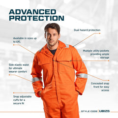 UBIZ5 Bizweld Flame Resistant Coveralls for Welding, Protective Safety FR Workwear Coveralls Navy Tall, Large