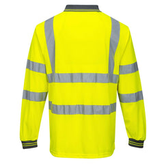Hi-Vis Polo Shirtl/S Viz Visibility Reflective Safety Work Wear Top ANSI 3, Yellow, Medium