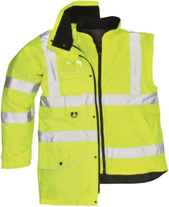 Hi-Vis 7In1 Jacket Viz Insulated Safety Visability Work Bomber Rain ANSI 3, XXL Yellow