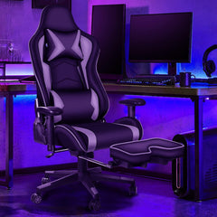 Gaming Chair with Footrest, Gaming Chairs, Comfortable Office Chairs Ergonomic Computer Gamer Chair with Headrest and Lumbar Support, High Back Gaming Chairs for Teens Adults, Grey